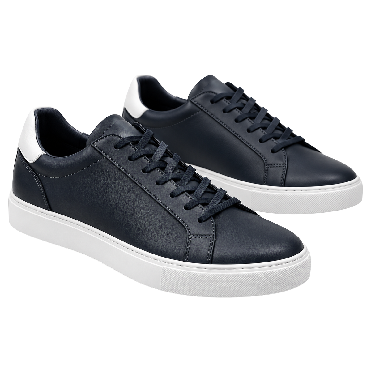 Navy Leather Low-Top Trainers – White Sole | Klonnor Mounther