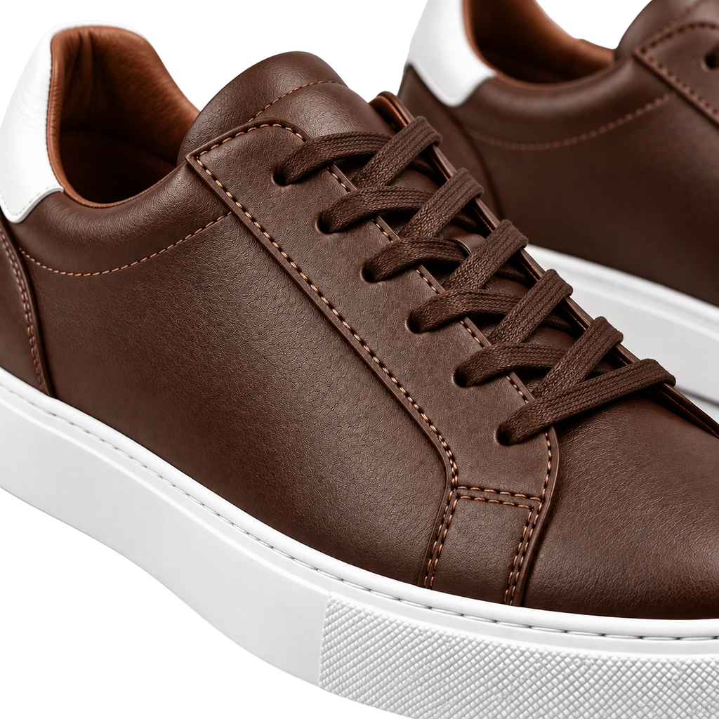 Brown Leather Low-Top Trainers – White Sole | Klonnor Mounther