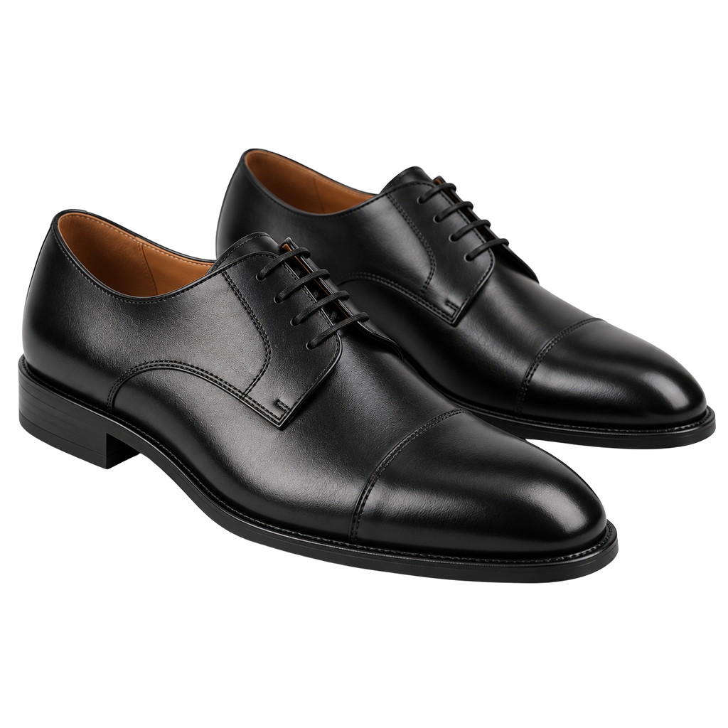 Black Cap-Toe Leather Derby Shoes | Klonnor Mounther