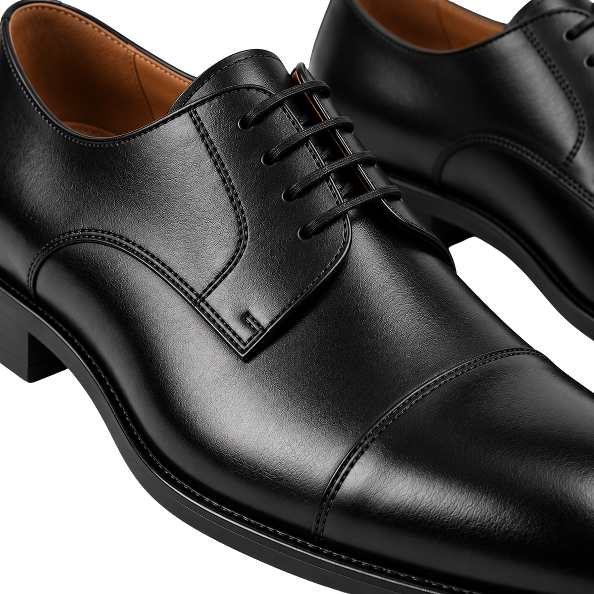 Black Cap-Toe Leather Derby Shoes | Klonnor Mounther