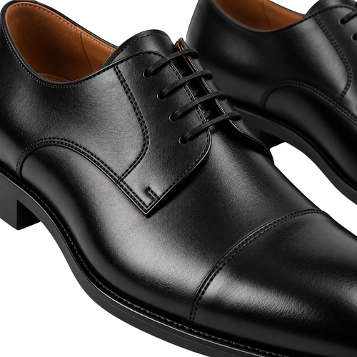Black Cap-Toe Leather Derby Shoes | Klonnor Mounther